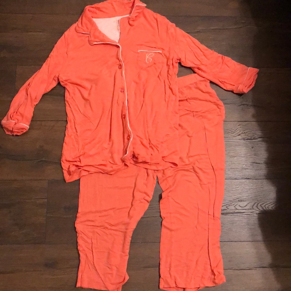 Coral Monogrammed Pajama Set